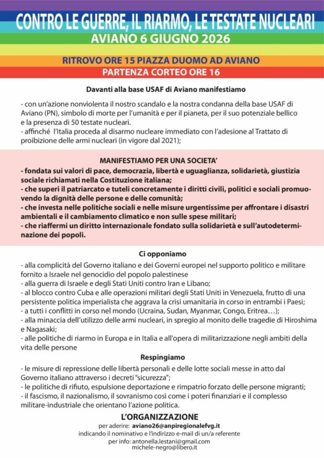 “Stop al supporto dell’Italia alle guerre”: oltre cento sigle convocano un corteo alla base aerea Usa di Aviano