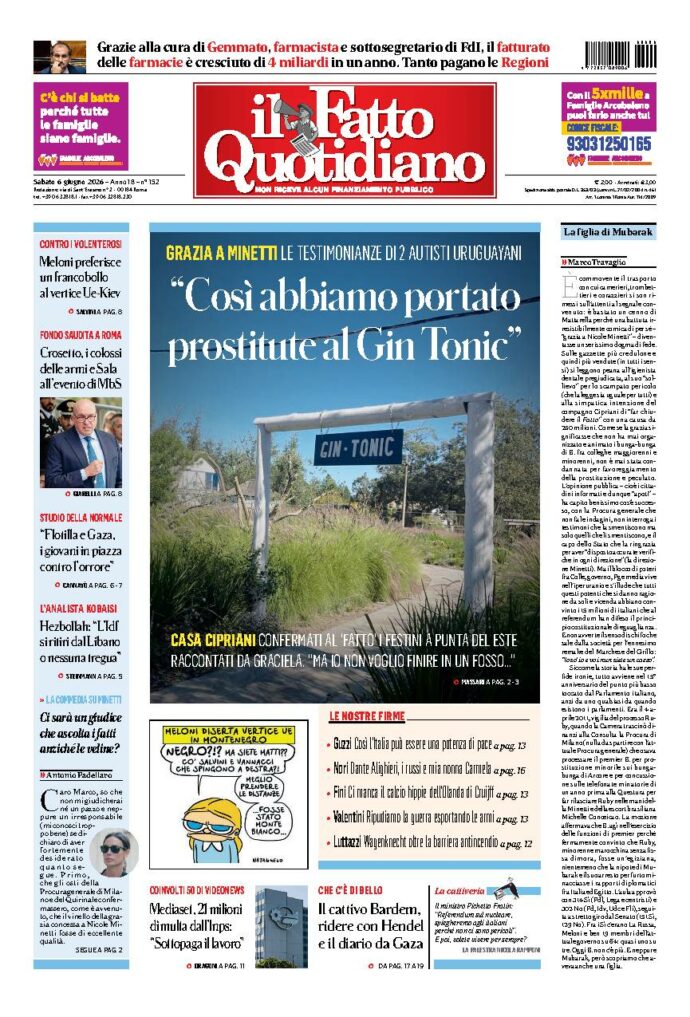 Copertina de Il Fatto Quotidiano di sabato 6 Giugno 2026