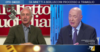 Copertina di Caso Minetti, Travaglio a Mieli: “I giornalisti esistono per dubitare delle verità ufficiali, non per fotocopiarle”. Su La7