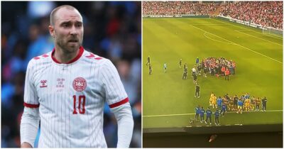 Copertina di Christian Eriksen si tocca il petto e crolla in campo durante Danimarca-Ucraina. La Federcalcio: “È cosciente”