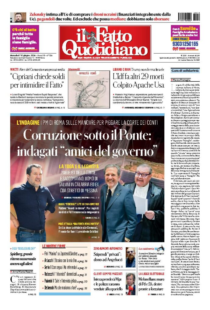 Copertina de Il Fatto Quotidiano di mercoledì 10 Giugno 2026