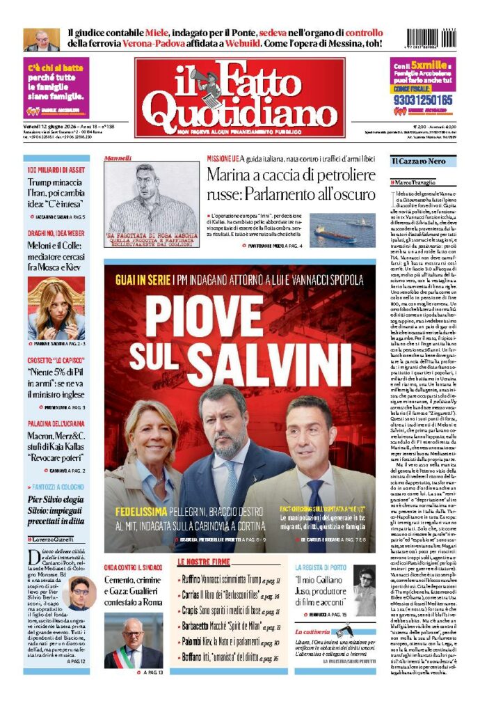 Copertina de Il Fatto Quotidiano di venerdì 12 Giugno 2026