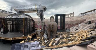 Vortice all'Arena di Verona abbatte le scenografie della Traviata per la Prima del festival