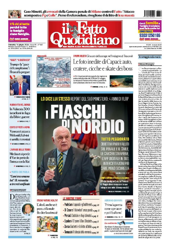 Copertina de Il Fatto Quotidiano di domenica 14 Giugno 2026
