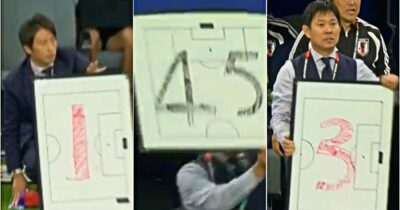 Copertina di La lavagna dei numeri del Giappone incuriosisce tutti ai Mondiali: così il ct Moriyasu comunica in codice con la squadra