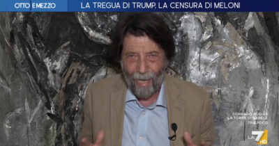Copertina di Cacciari a La7: “Il patentino antifascista? Fa schifo, è una scandalosa idiozia. Antifascismo è condannare Israele e il razzismo di Trump”