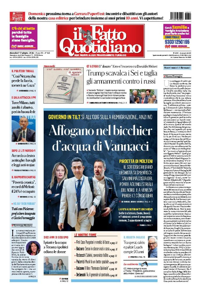 Copertina de Il Fatto Quotidiano di mercoledì 17 Giugno 2026