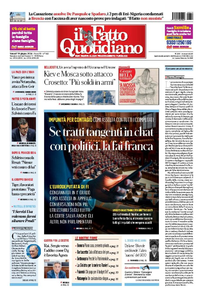 Copertina de Il Fatto Quotidiano di venerdì 19 Giugno 2026