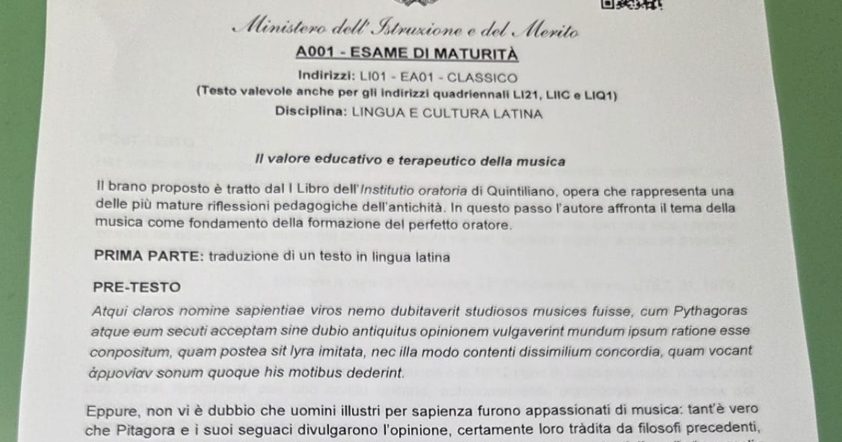 maturit224 2026 le tracce della seconda prova scritta in diretta al classico una versione di quintiliano da Ilfattoquotidiano.it maturit224 2026 le tracce della seconda prova scritta in diretta al classico una versione di quintiliano