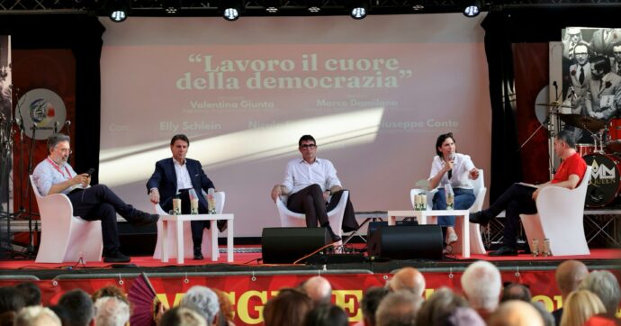 Schlein e Conte sul palco Fiom: dalla folla un  boato contro Renzi