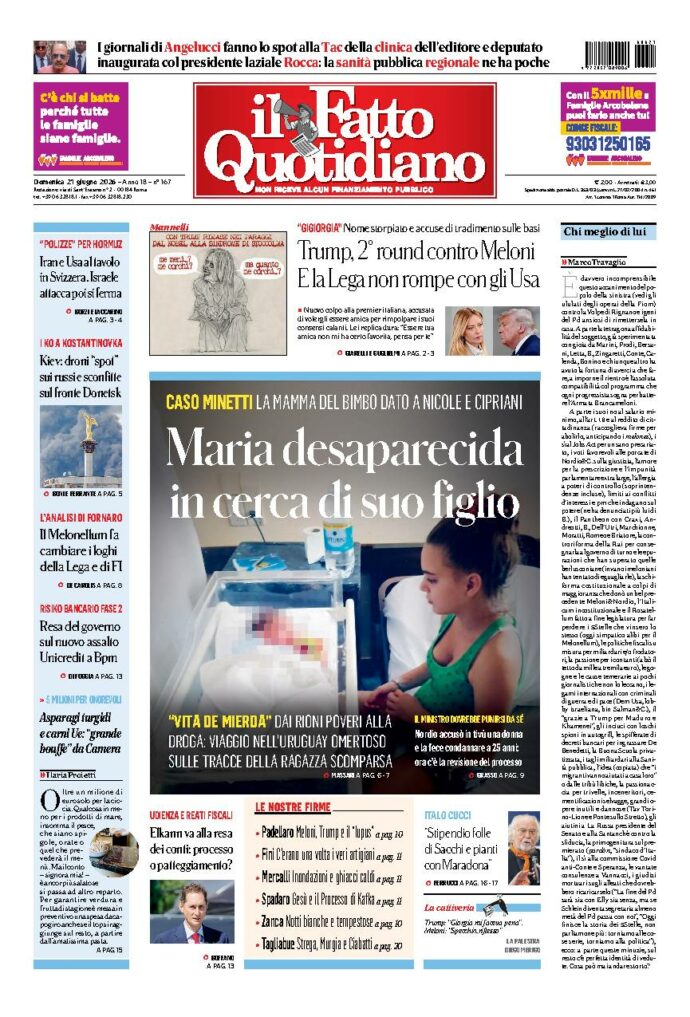 Copertina de Il Fatto Quotidiano di domenica 21 Giugno 2026
