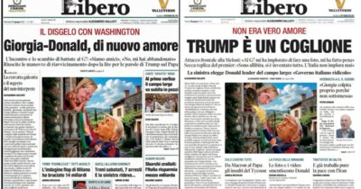Copertina di Da “di nuovo amore” a “Trump è un coglione”: la delusione della destra nelle prime pagine di Libero