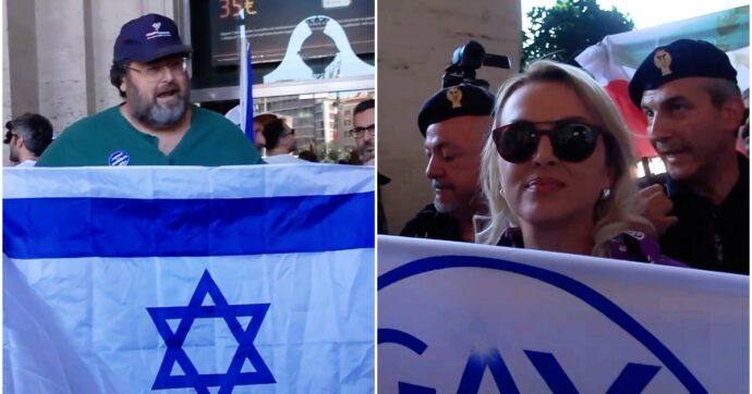 Adinolfi e Pascale si presentano al Pride di Roma con le bandiere di Israele e dei “Gay conservatori”: tensione con i manifestanti