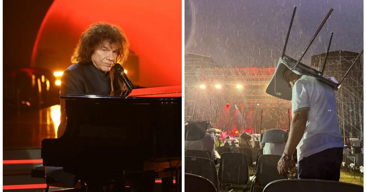 Si scatena una tempesta improvvisa mentre Cocciante canta “Cervo a primavera”: costretto ad annullare il concerto a Pordenone, 4mila spettatori in fuga tra caos e panico