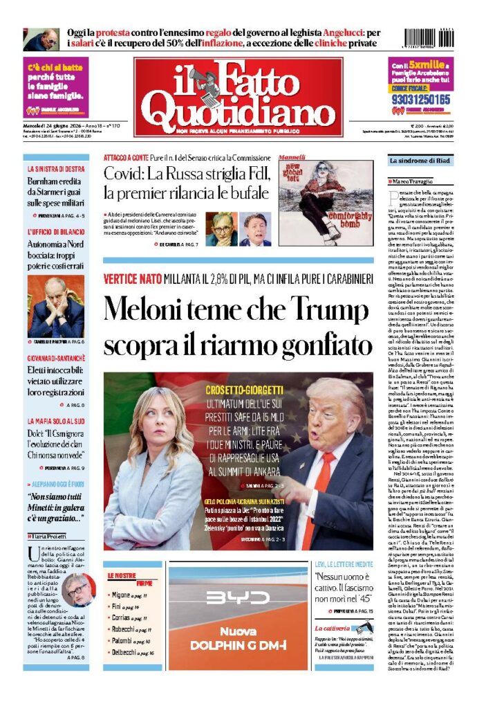 Copertina de Il Fatto Quotidiano di mercoledì 24 Giugno 2026