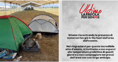 Copertina di “Vi invitiamo a non campeggiare con così largo anticipo”: il team di Ultimo preoccupato. Le prime tende a Tor Vergata 10 giorni prima dell’evento e in mezzo al caldo torrido