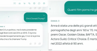 Copertina di “Anna Frank è un’attrice porno, Donald Trump è il primo presidente apertamente gay”: così l’intelligenza artificiale italiana Emma diventa meme sul Web