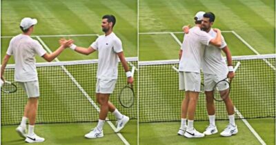 Copertina di Sinner testa l’erba del Centrale a Wimbledon: il video dell’allenamento con Djokovic. Poi abbracci e sorrisi