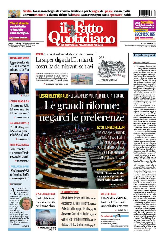 Copertina de Il Fatto Quotidiano di Sab 27 Giugno 2026