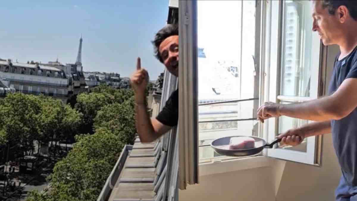 Caldo estremo a Parigi, la città è un forno: il TikToker che prepara una bistecca sul davanzale sfruttando solo la luce del sole diventa virale – IL VIDEO