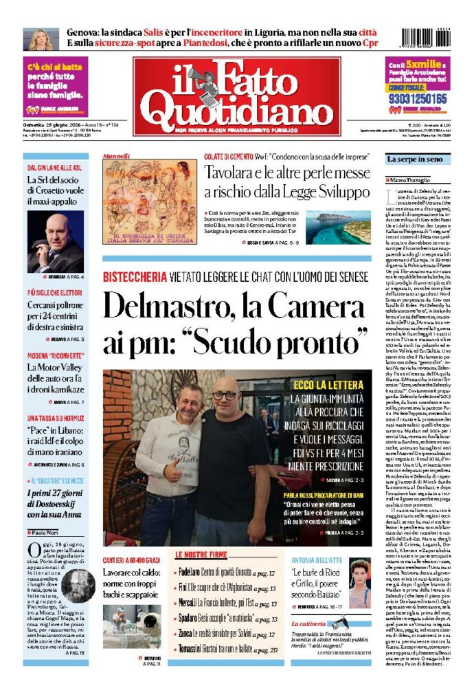 Copertina de Il Fatto Quotidiano di domenica 28 Giugno 2026