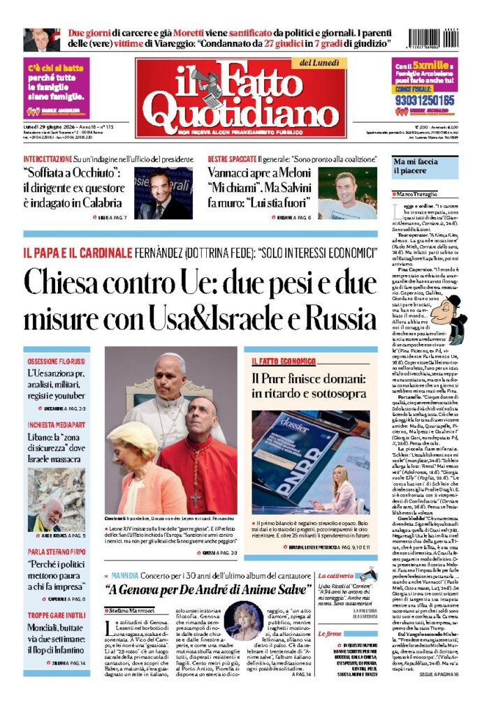 Copertina de Il Fatto Quotidiano di lunedì 29 Giugno 2026