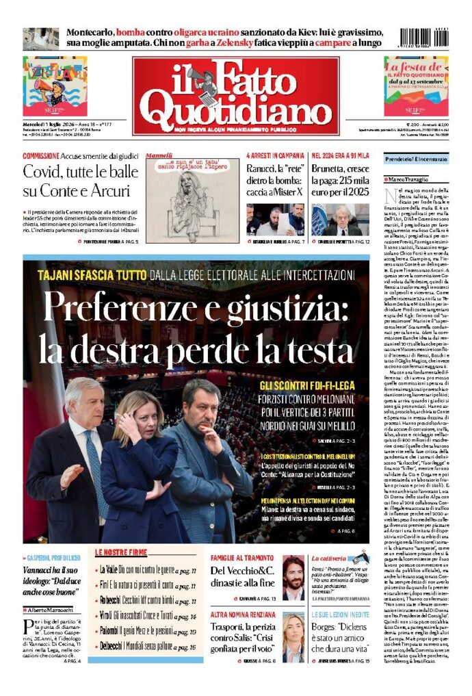 Copertina de Il Fatto Quotidiano di Mer 1 Luglio 2026