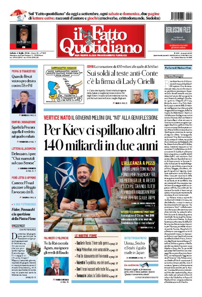 Copertina de Il Fatto Quotidiano di Sab 4 Luglio 2026