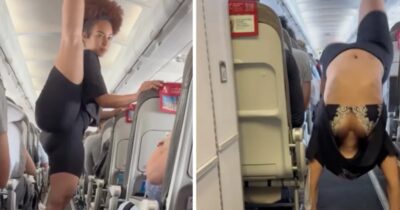 Copertina di Influencer si mette a fare yoga nella corsia dell’aereo durante il volo, sui social la attaccano: “Ti avrei mandato a quel paese”. Lei: “I passeggeri non si sono minimamente infastiditi”