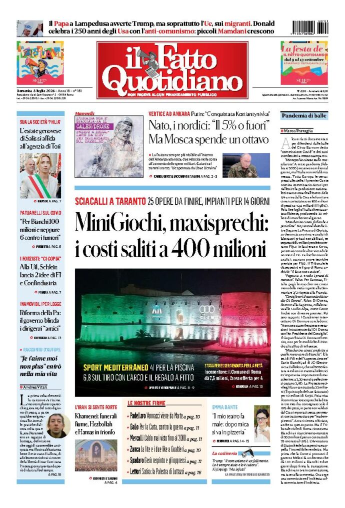 Copertina de Il Fatto Quotidiano di domenica 5 Luglio 2026