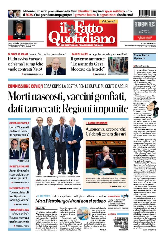 Copertina de Il Fatto Quotidiano di lunedì 6 Luglio 2026
