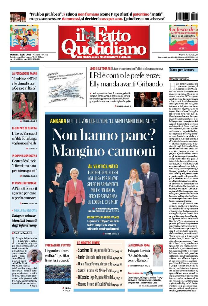 Copertina de Il Fatto Quotidiano di Mar 7 Luglio 2026