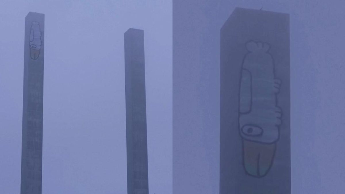 Dipinge un uccello su una torre alta 140 metri e per scendere fa un’assurda richiesta