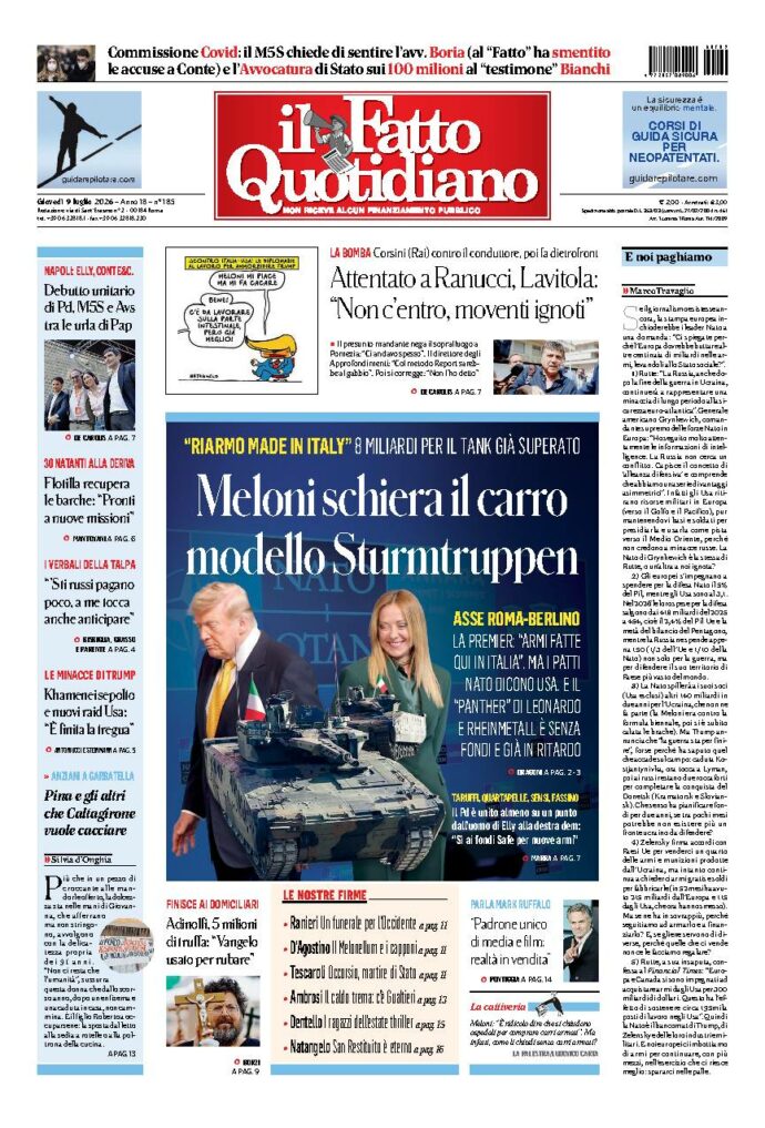Copertina de Il Fatto Quotidiano di giovedì 9 Luglio 2026