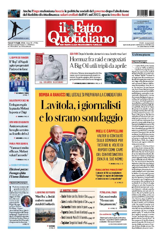 Copertina de Il Fatto Quotidiano di venerdì 10 Luglio 2026