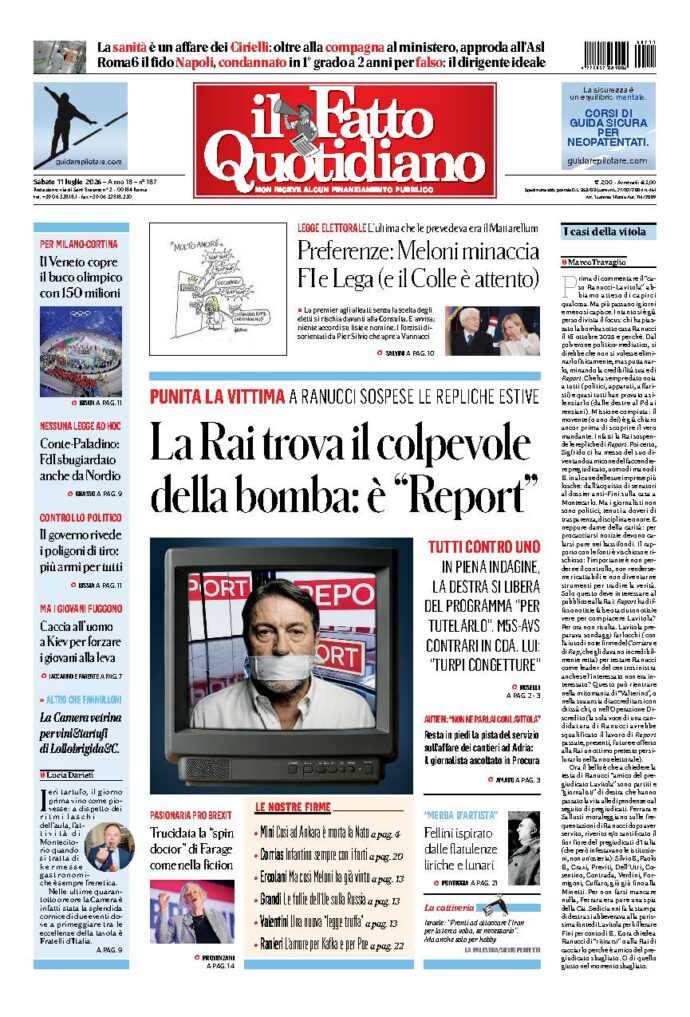 Copertina de Il Fatto Quotidiano di sabato 11 Luglio 2026