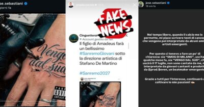 Copertina di “Sanremo Giovani e De Martino ti aspettano”: il figlio di Amadeus José Sebastiani annuncia un singolo, il web si scatena ma lui smentisce. E interviene anche il conduttore
