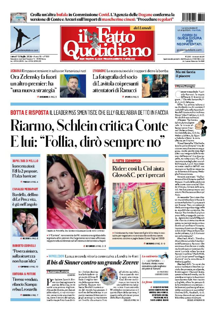 Copertina de Il Fatto Quotidiano di lunedì 13 Luglio 2026