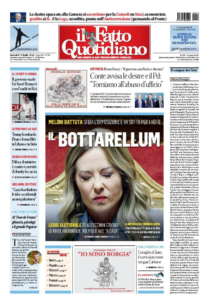 Copertina de Il Fatto Quotidiano di mercoledì 15 Luglio 2026