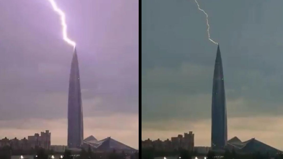 Un fulmine colpisce la cima del Lakhta Center di San Pietroburgo: il video della scarica che illumina la notte è virale