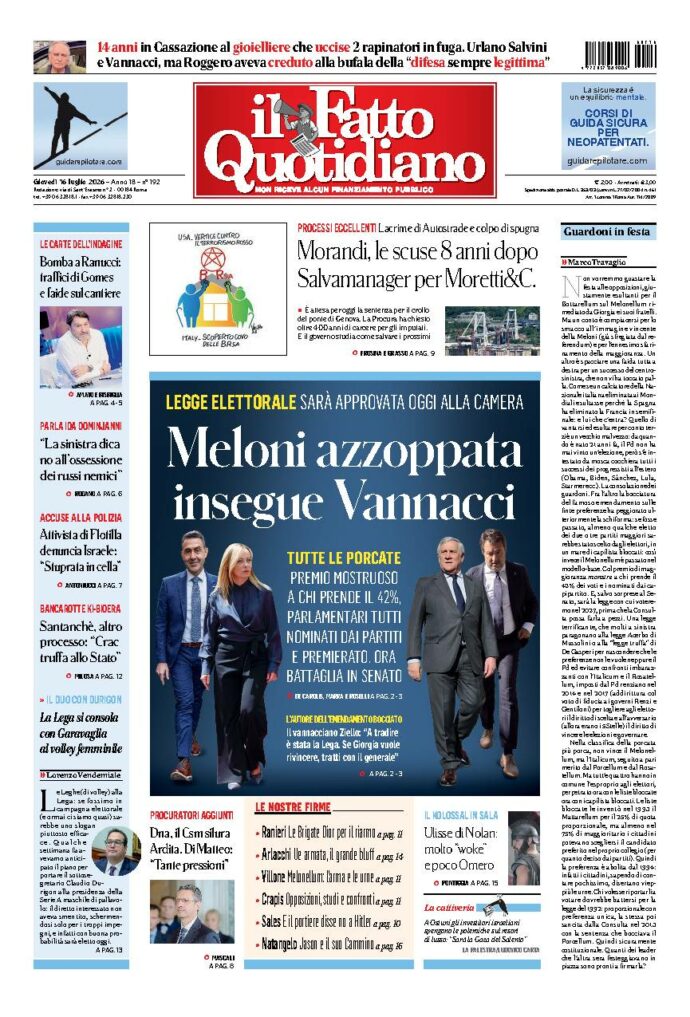 Copertina de Il Fatto Quotidiano di Gio 16 Luglio 2026