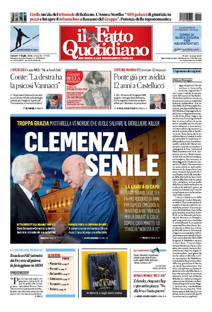 Copertina de Il Fatto Quotidiano di venerdì 17 Luglio 2026