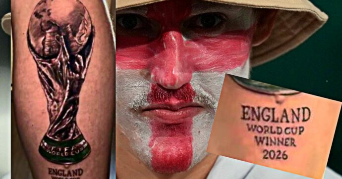 Il tatuaggio del tifoso prima della semifinale: “Inghilterra campione del mondo 2026”
