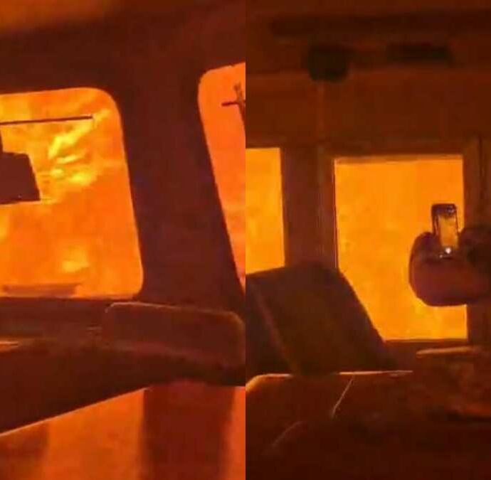 “Siamo circondati dal fuoco”: il treno attraversa le fiamme, il video choc del macchinista mostra una scena impressionante