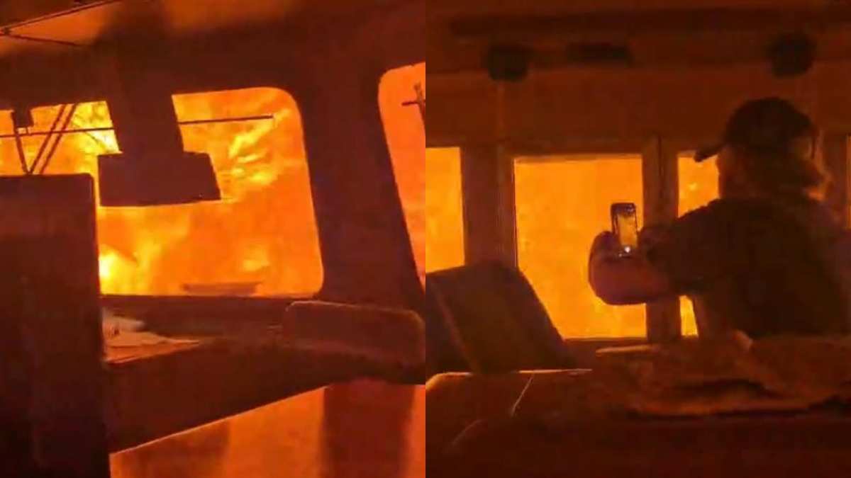 “Siamo circondati dal fuoco”: il treno attraversa le fiamme, il video choc del macchinista mostra una scena impressionante