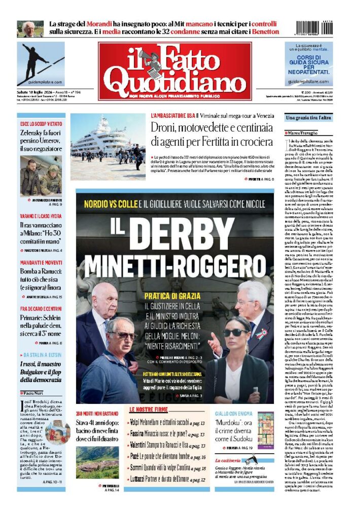 Copertina de Il Fatto Quotidiano di sabato 18 Luglio 2026