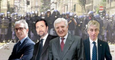 Copertina di Ditta De Gennaro: premi e promozioni agl’impuniti del G8. Nessuno dei condannati sospeso o radiato prima dell’ordine dei giudici. Molti sono finiti in aziende come Leonardo