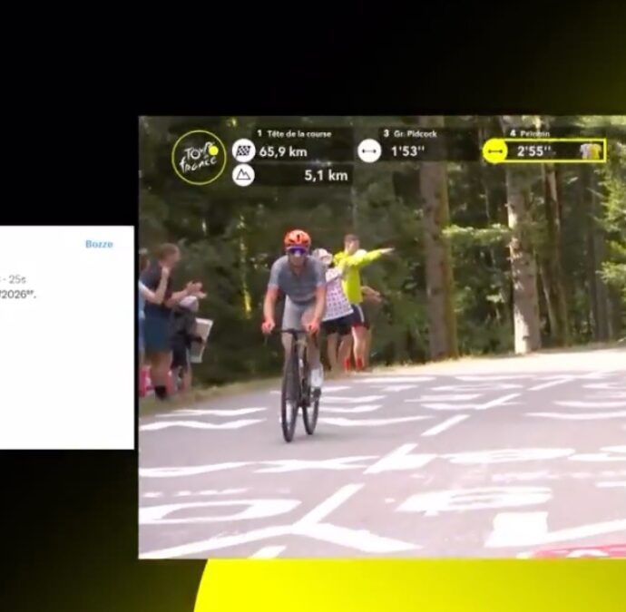 “Cocomero e tappa di montagna al Tour de France. E chi m’ammazza? Probabilmente Roggero”: il tweet finito in sovrimpressione durante la diretta su Rai 2