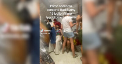 Copertina di Feriti al concerto di Bad Bunny dopo la violenta grandinata: la tenda del Primo Soccorso si riempie di fan – Video