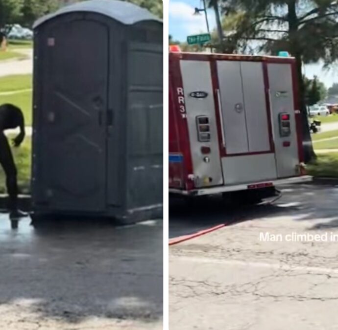 Tenta di recuperare una bottiglietta finita nel bagno chimico e ci finisce dentro: “All’improvviso una testa è spuntata fuori dal water”. I vigili del fuoco lo liberano dopo otto ore